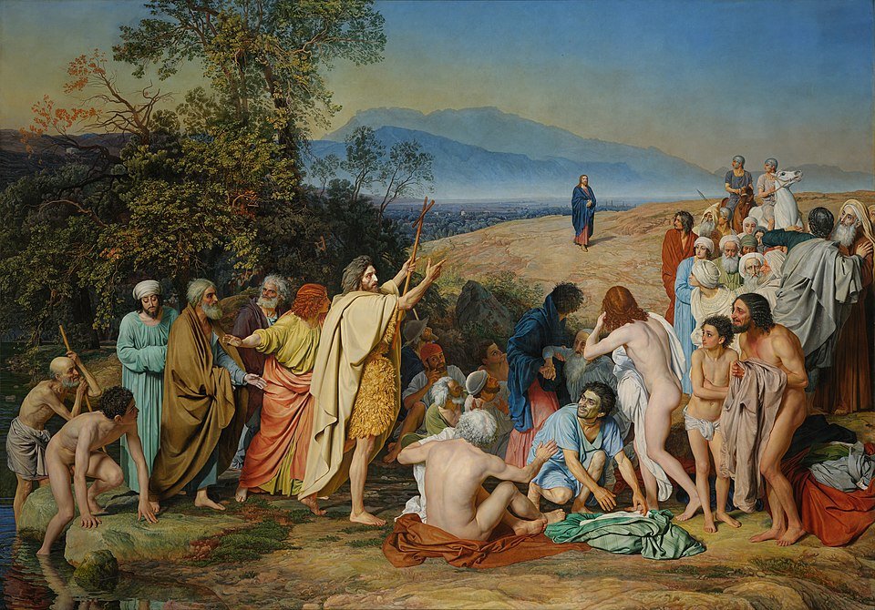 Alexander Ivanov's 1837-1857 oil painting 'Apparition of the Messiah' depicts John the Baptist revealing Christ to a diverse crowd at the Jordan