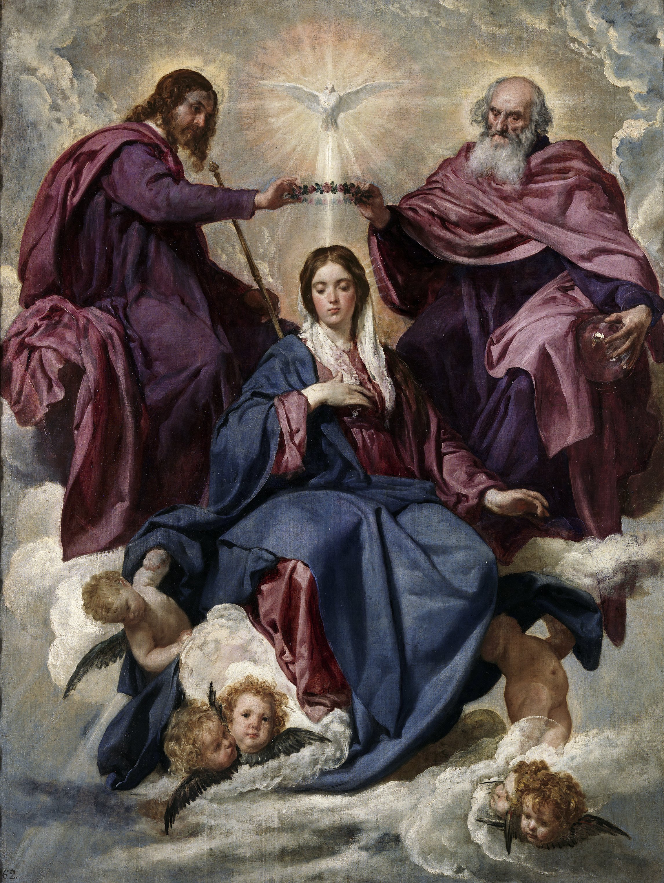 Coronation of the Virgin, a painting on oil on canvas by Diego Velázquez of the Holy Trinity crowning the Blessed Virgin Mary, at the Museo del Prado