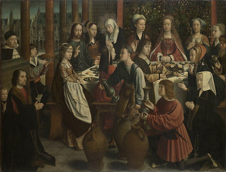 Gerard David's 'The Marriage at Cana' (c 1500, oil on wood, Louvre) depicts Christ's first miracle at the wedding feast