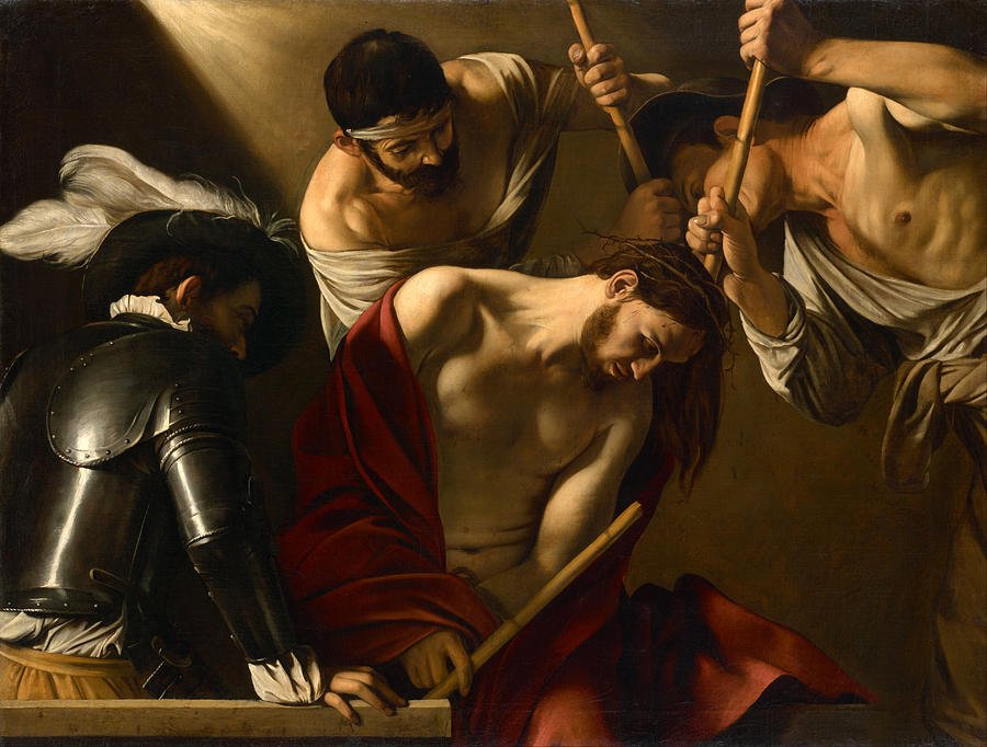 Caravaggio's The Crowning with Thorns at Kunsthistorisches Museum depicts Christ's humiliation with chiaroscuro