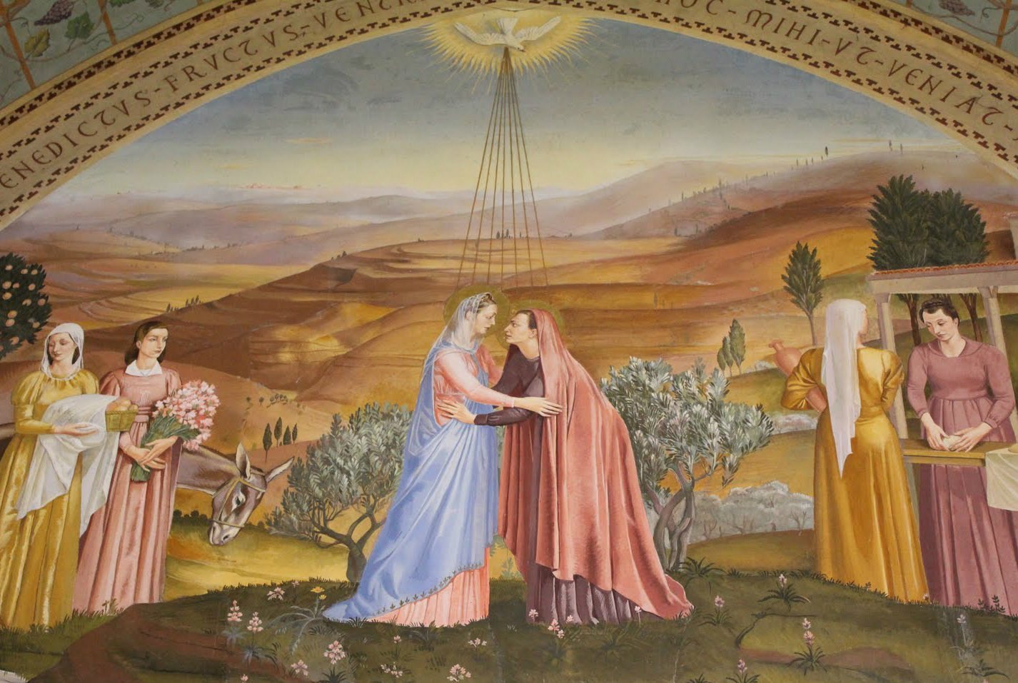 'The Visitation' depicts Mary and Elizabeth's joyful meeting, their mutual recognition of God's work as they embrace, both pregnant with Jesus and John the Baptist