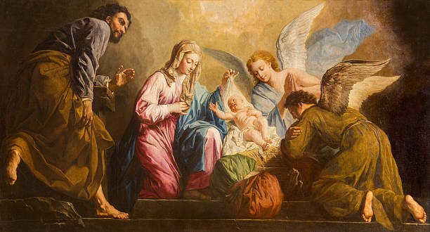 A detailed Nativity scene in Salesianerkirche, Vienna, illustrating the birth of Jesus with intricate artistry and religious significance