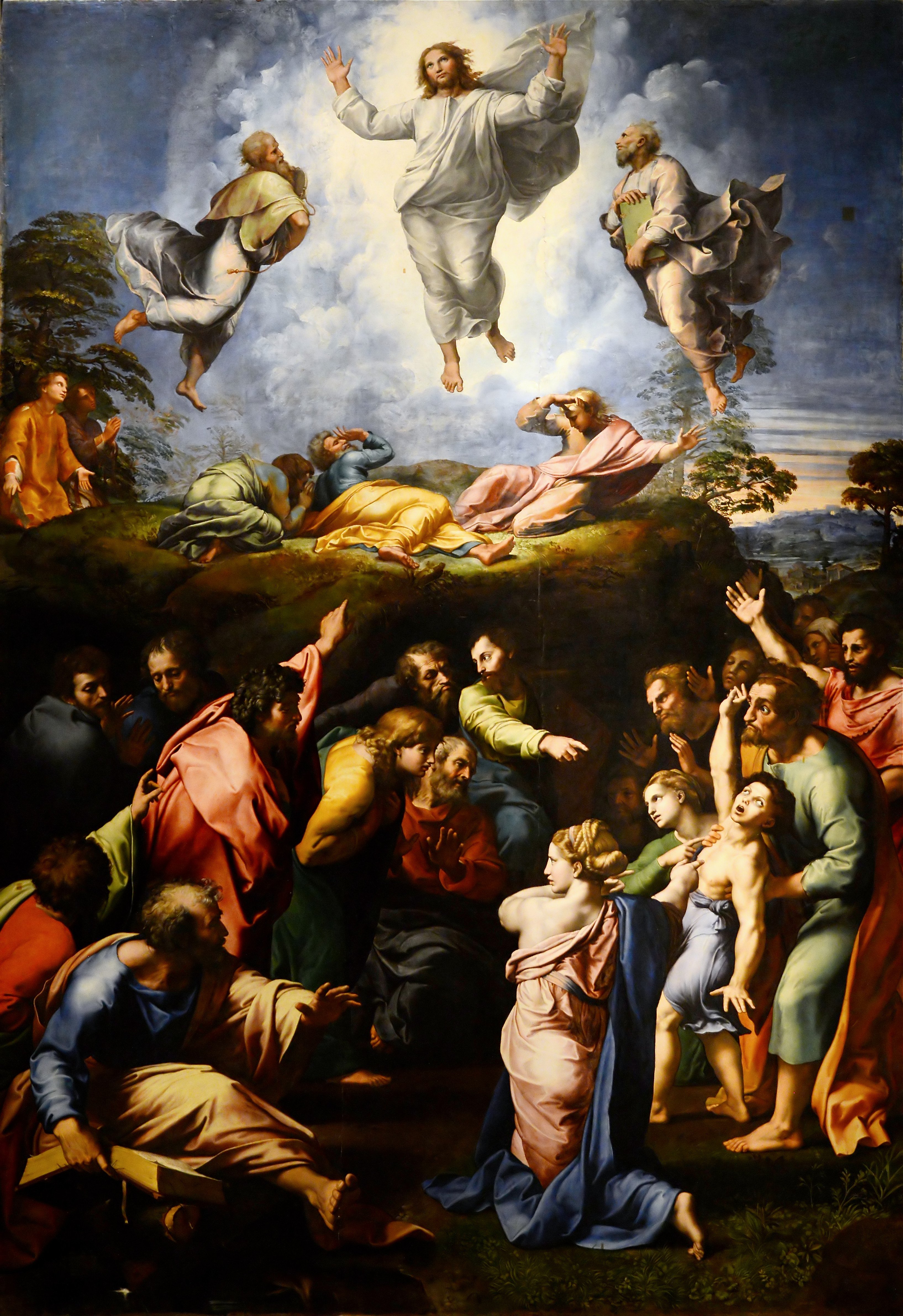 The Transfiguration by Raphael depicts Christ with Moses and Elijah